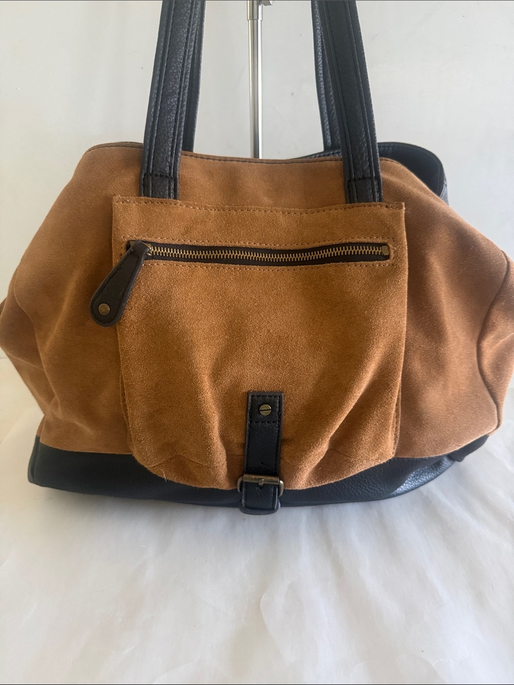 Canyon River Blues Cognac brown black accent tote bag faux suede leather - Picture 16 of 16